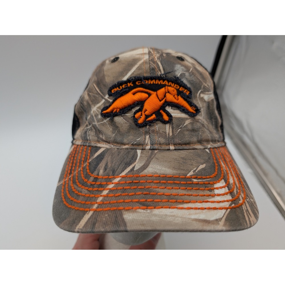 Duck Commander Realtree Camo Black Baseball Hat Orange Logo Adjustable Cap OSFM
